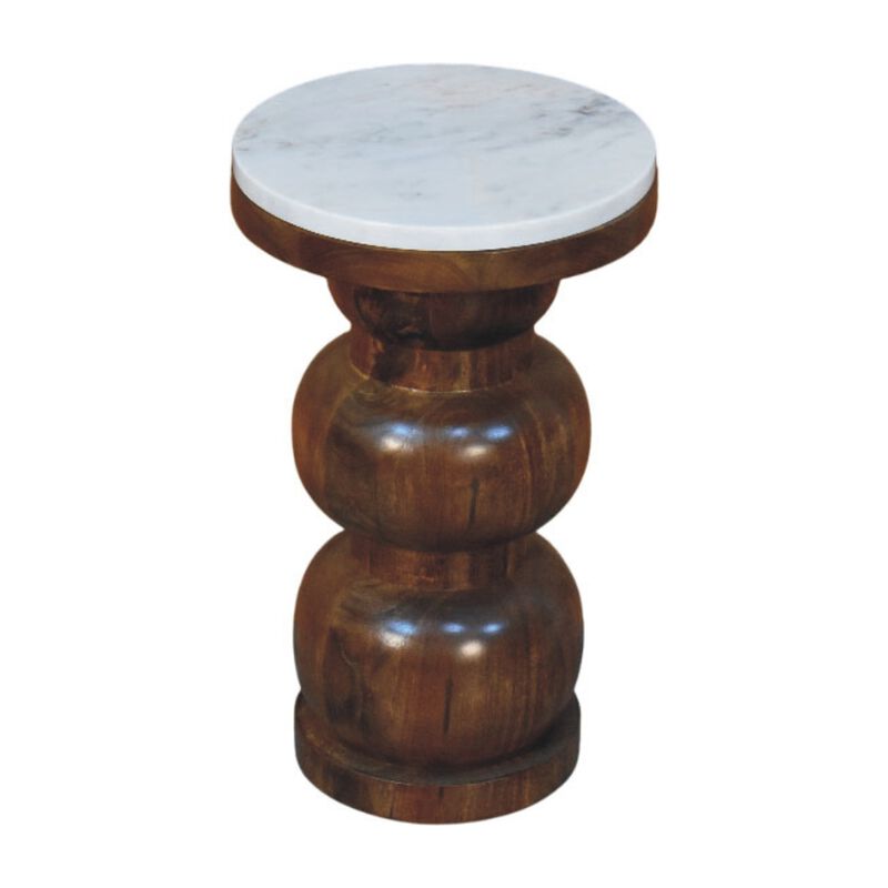 Artisan Furniture Solid Wood Marble Top Bulla Side Table White and Brown image number 2