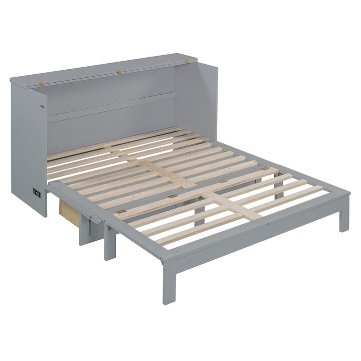 Whisen Modern Design Queen Size Murphy Bed, Folded into a Cabinet with Large Drawers