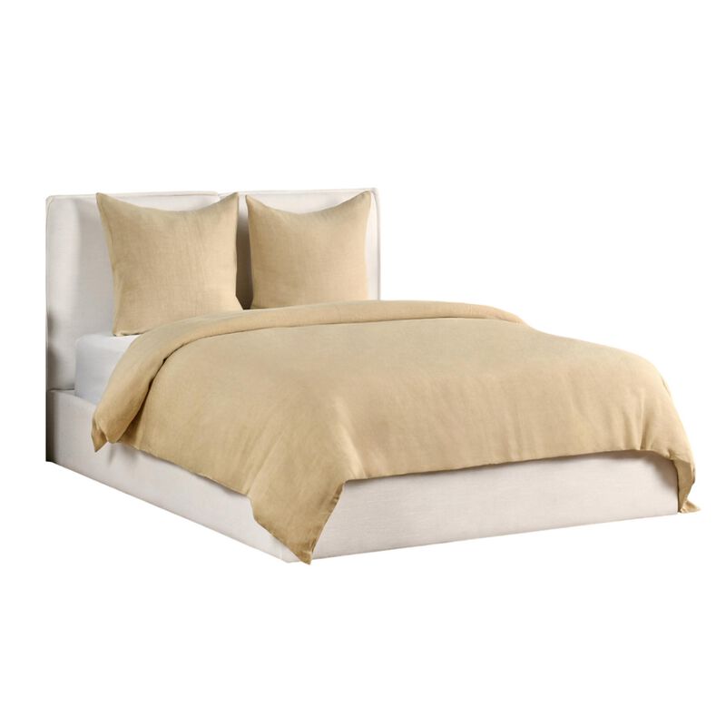 Paula King Size Duvet, Soft Ochre Amber Stone Washed Hemp, Cotton Back - Benzara