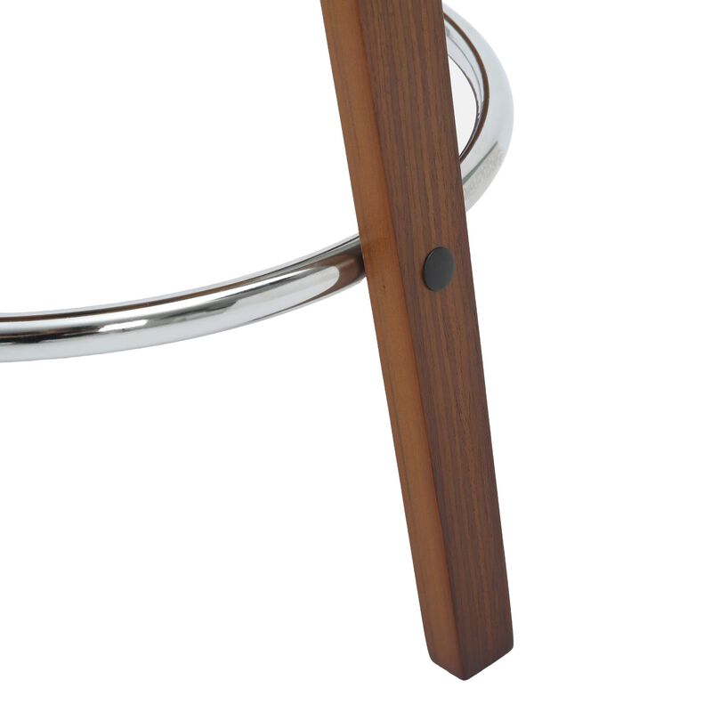 LeisureMod Counter Stool Upholstered in Leather with Stained Poplar Wood Frame & Chrome Iron Footrest with 360-Degree Swivel for Modern Home, Kitchen, Bars, Cafes Pelya Collection