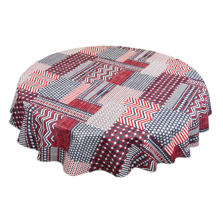 Carnation Home Fashions "Patriotic Patchwork" Vinyl Flannel Backed Tablecloth - 60x60", Red/White/Blue