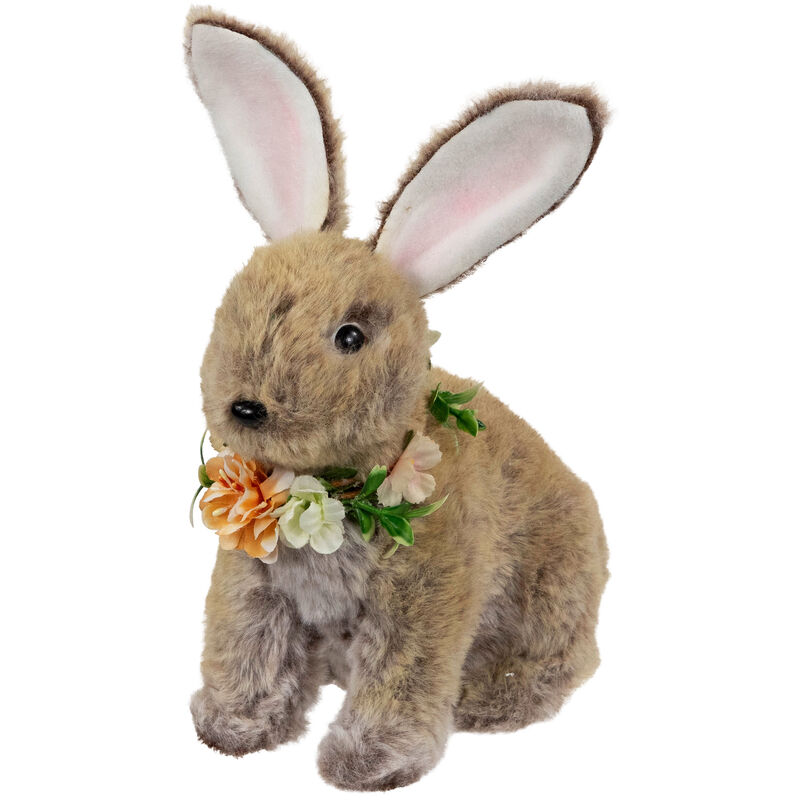 Plush Rabbit with Flower Wreath Easter Figurine - 8.5"