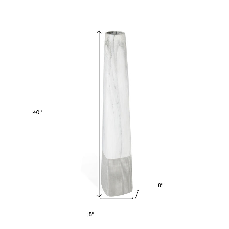 HomeRoots 40" White Faux Marble Tapered Ceramic Floor Vase image number 3