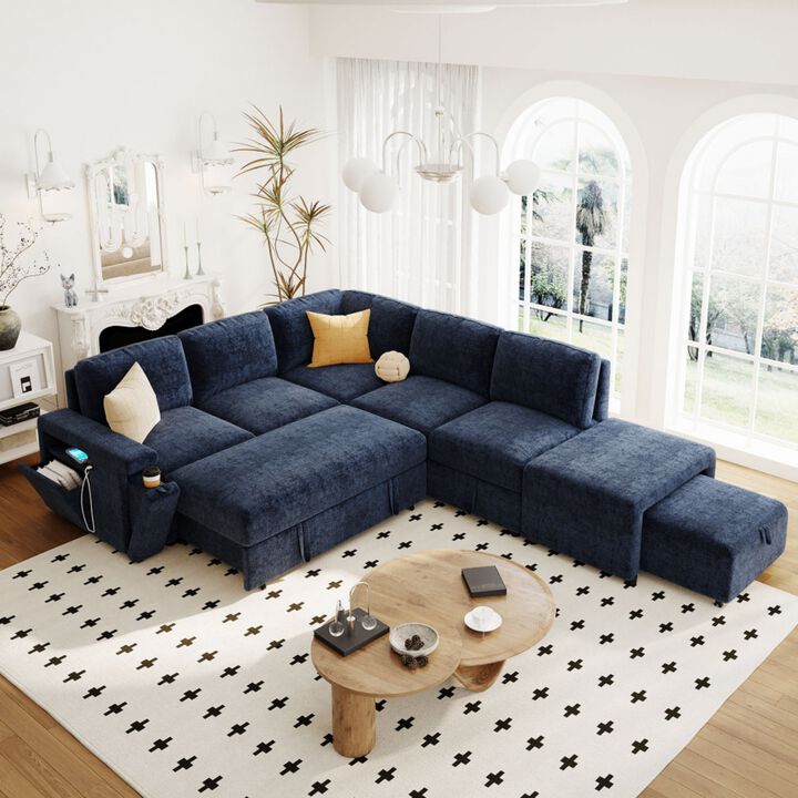 Gabdor L‑Shaped Pull‑Out Sectional Sofa Bed