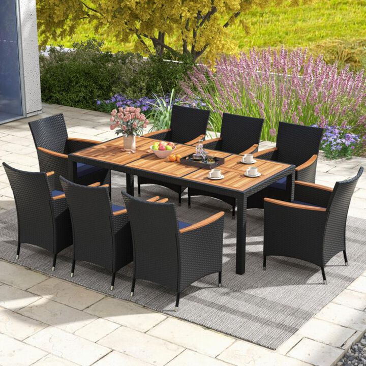 Hivvago 9 Pieces Outdoor Dining Set with Acacia Wood Tabletop for Garden