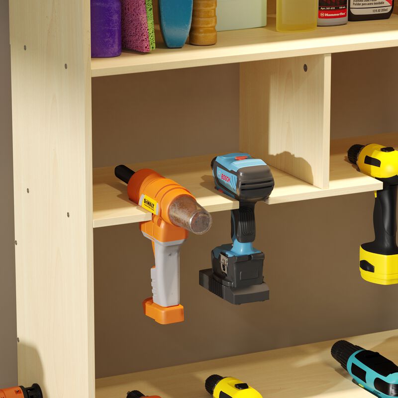 FUFU&GAGA Solid Wood Multi-functional Storage Cabinet with 9 Compartments & Tool Hooks, Space-Saving Design for Small Spaces, Natural Wood Finish (30.7 in.  W x 11 in.  D x 67.7 in.  H)