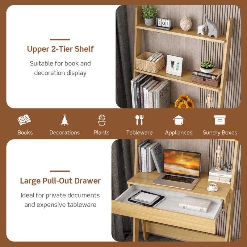 Hivvago Ladder Shelf Desk with Countertop Drawer and Anti-Toppling Device