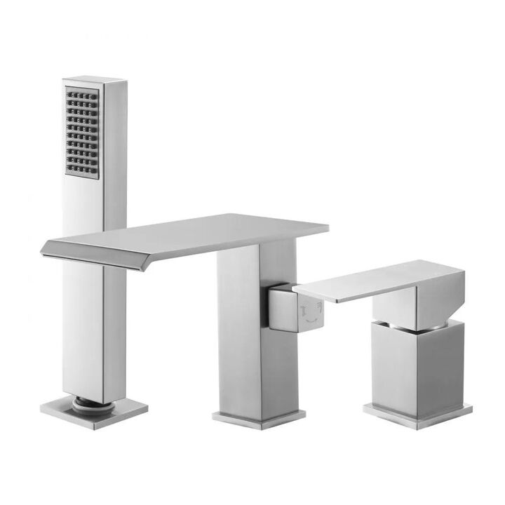 Roman Tub Faucet Set with Waterfall Spout, Shower Head, 1 Handle for Bathing