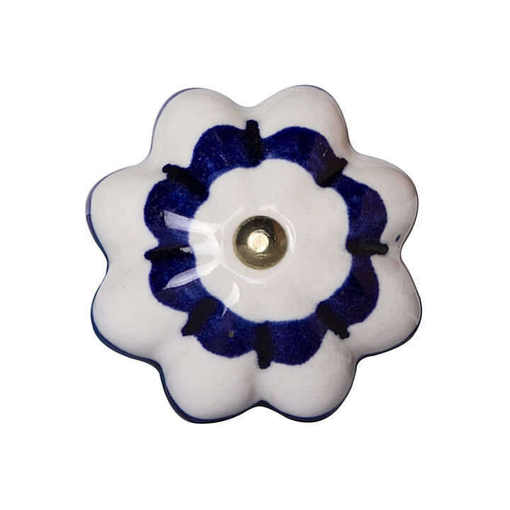 HomeRoots Set of Eight Blue And White Ceramic And Metal Drawer Pull Knobs