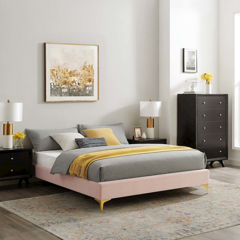 Sutton Performance Velvet Queen Bed Frame image number 5