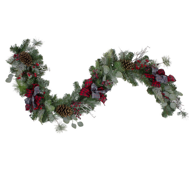 6' x 12" Dual Plaid and Berries Artificial Christmas Garland - Unlit