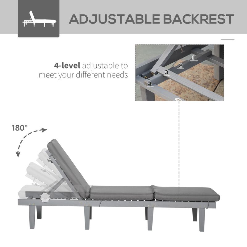 Grey Outdoor Recliner: Patio Chaise Lounge with 4-Position Back