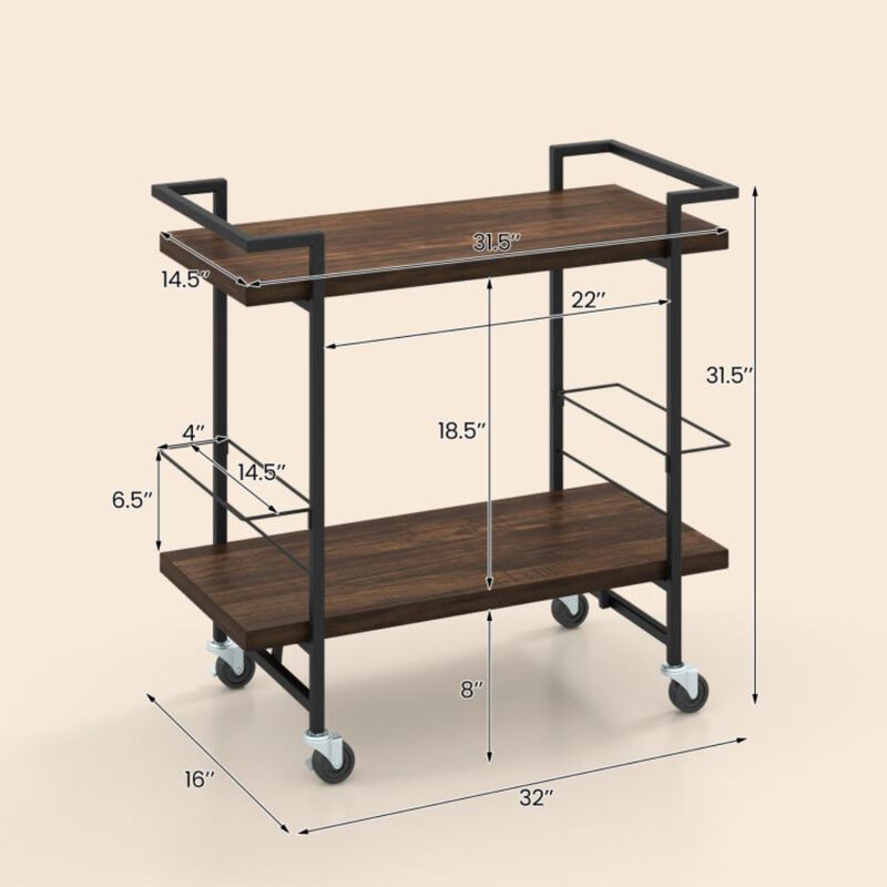 Hivvago 2-Tier Home Bar Cart with Lockable Wheels and Heavy-Duty Metal Frame