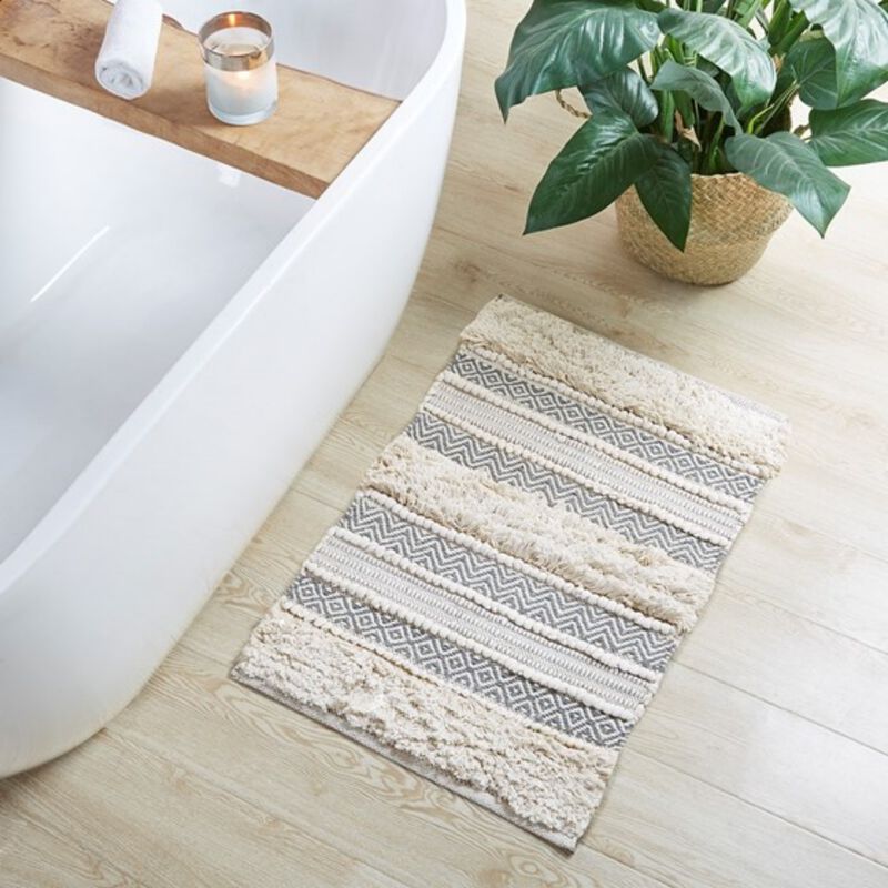 20x32 inch Gray Woven Texture Stripe Bath Rug Gray