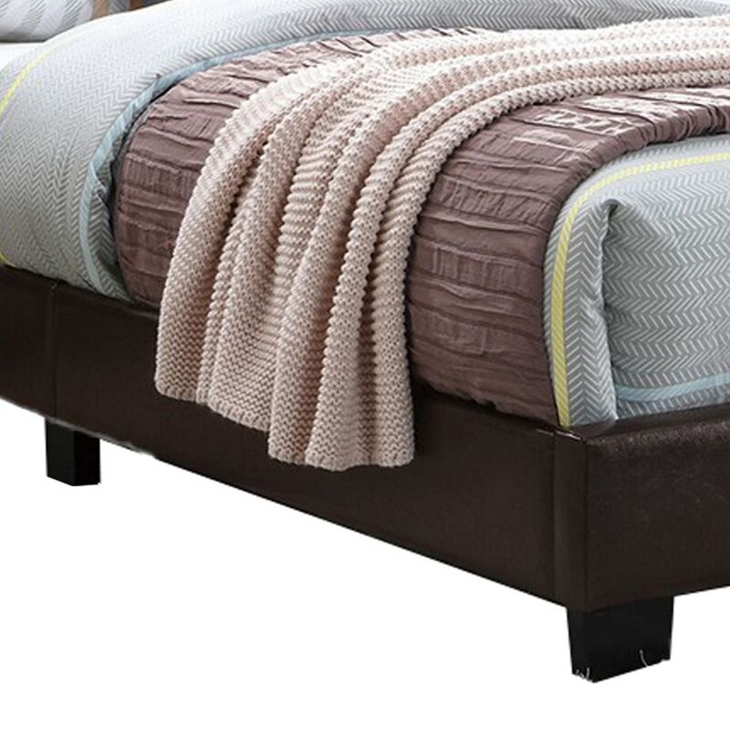 Transitional Style Leatherette Queen Bed with Padded Headboard, Dark Brown-Benzara