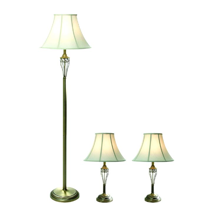 Elegant Designs Antique Brass Three Pack Lamp Set (2 Table Lamps, 1 Floor Lamp)