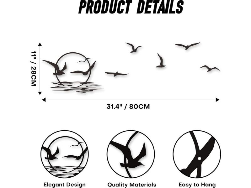 Set of 6 Metal Sun Wall Decor with Seagull Pattern for Living Room Bedroom image number 2