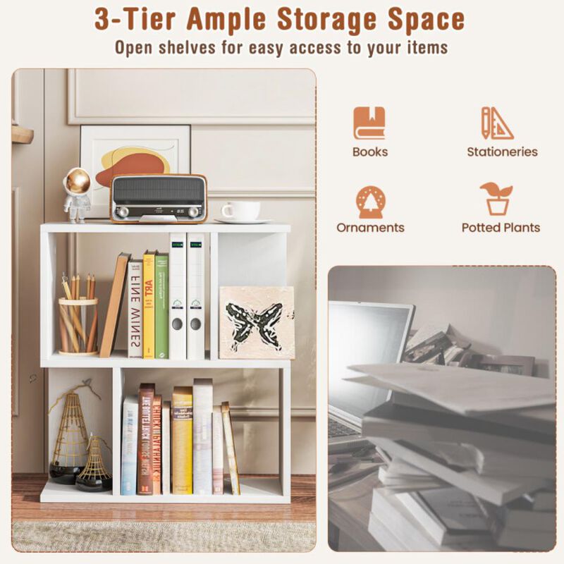 Hivvago 3-Tier Bookshelf with Display Shelf for Small Space