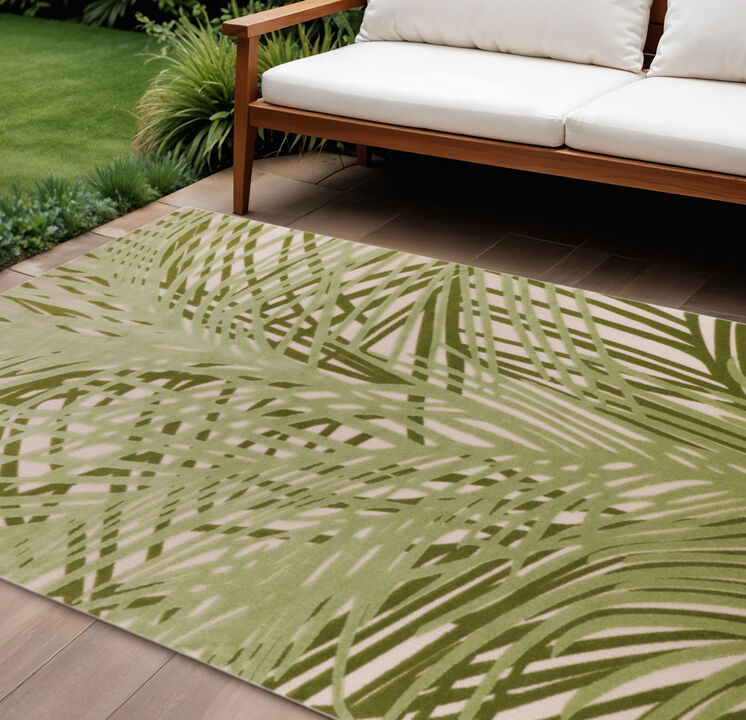 HomeRoots 8' X 11' Ivory And Green Palm Leaf Indoor Outdoor Area Rug