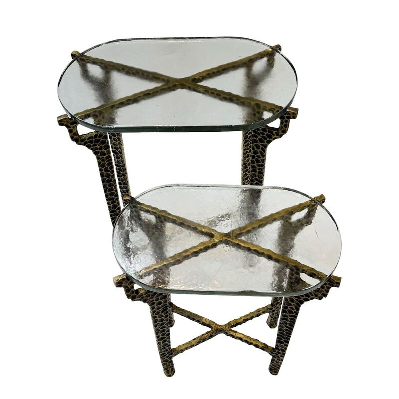 Carolina Chair & Table Ignis 26 Hammered Frame with Recycled Glass Nesting Table Set - Hammered Brass