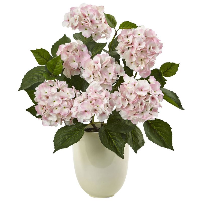 Nearly Natural 22-in Hydrangea with White Planter image number 1
