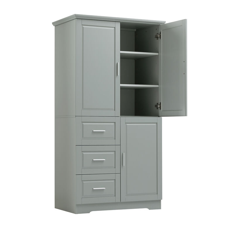 Whisen Tall and Wide Storage Cabinet with Doors, Three Drawers and Adjustable Shelf