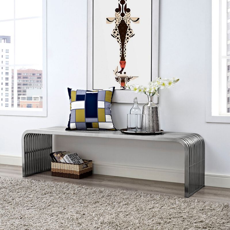 Silver Pipe Stainless Steel Bench-Benzara
