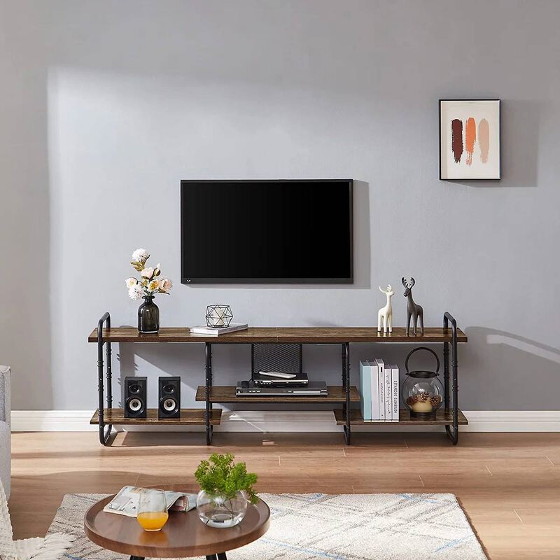 Modern Industrial TV Stand & Entertainment Center &ndash; Metal and Wood for TVs up to 75"
