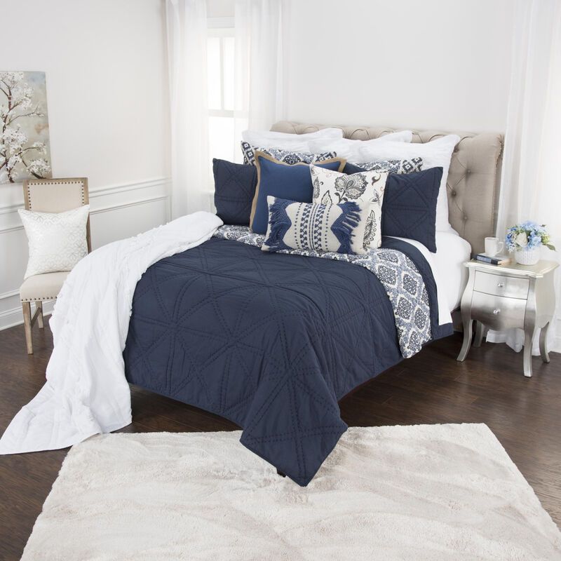 Set of Three Indigo Geometric Decorative Accent Pieces for Home Décor