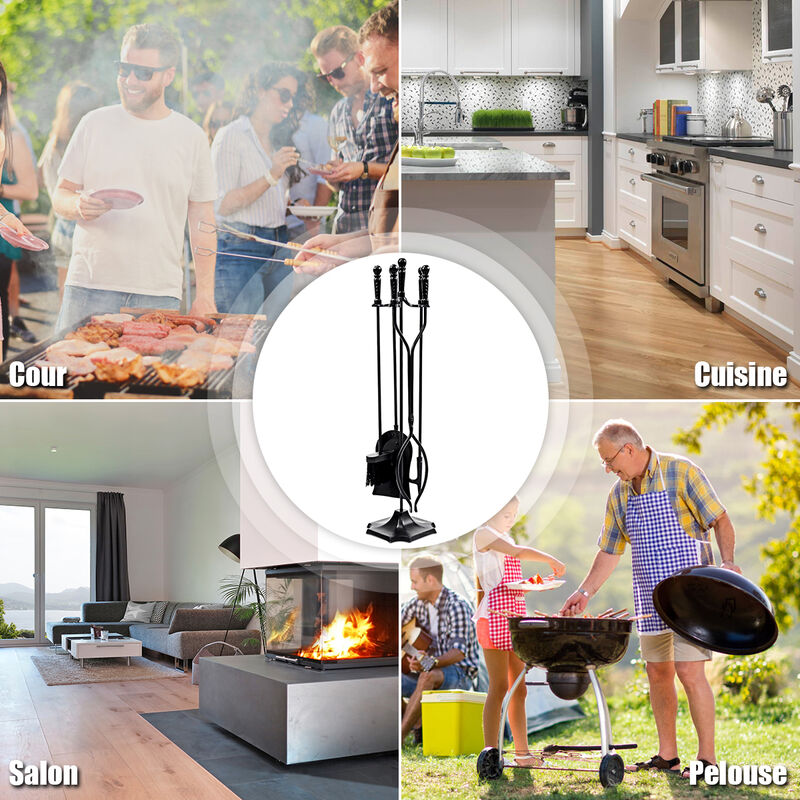 31 inch 5 Pieces Metal Fireplace Tool Set with Stand image number 6