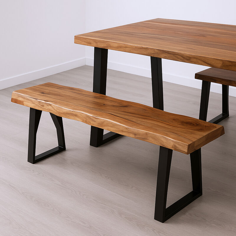 HomeRoots 68" Brown and Black Solid Wood And Metal Live Edge Dining Bench image number 1