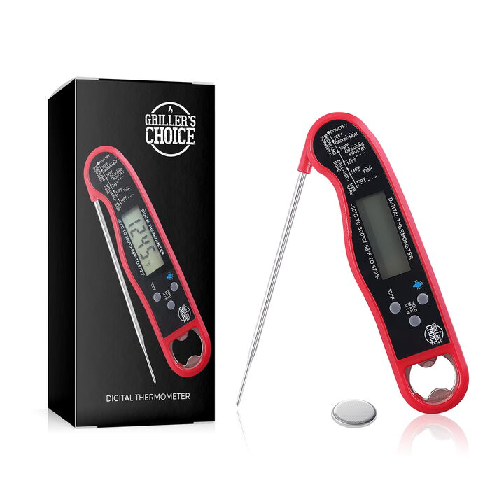Griller's Choice - Digital Instant Read Thermometer- Precise, Backlight, Magnet, Folding Probe.