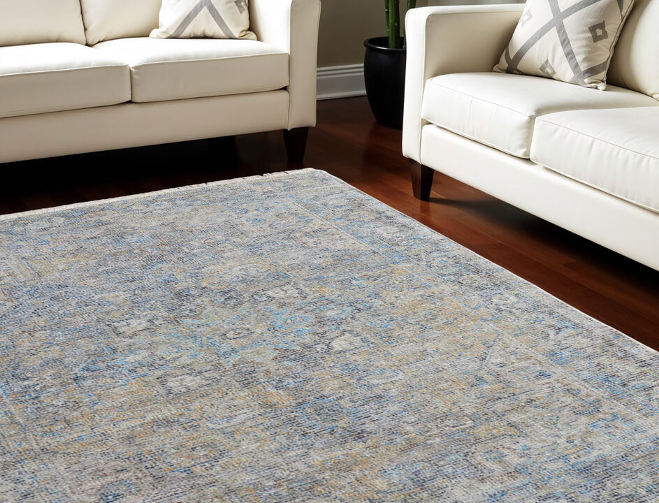 HomeRoots Abstract Hand Woven Distressed Area Rug With Fringe