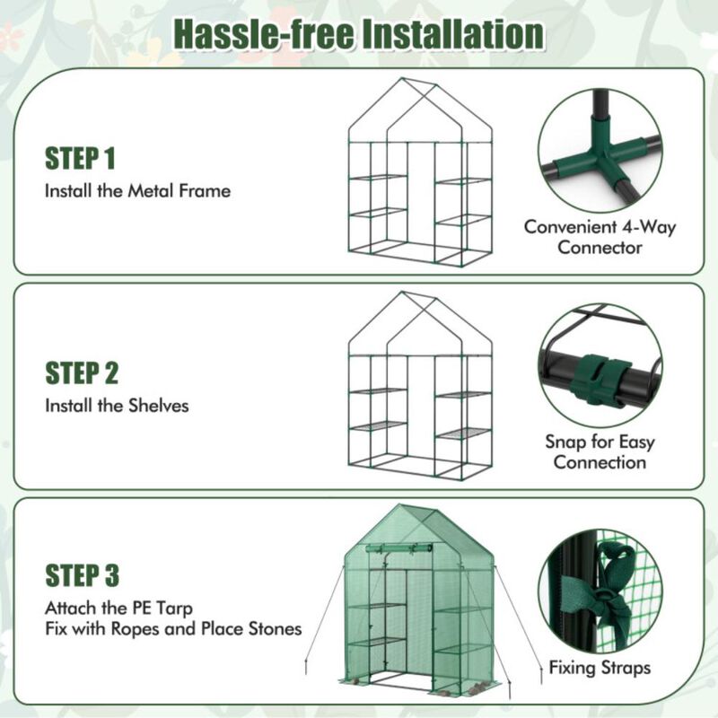 Hivvago Portable 4 Tier Walk-in Plant Greenhouse with 8 Shelves