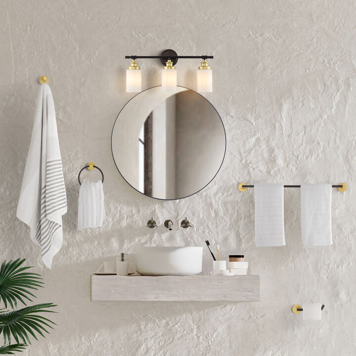 Egan 23.25" 3-Light Classic Cottage Vanity Light with Frosted Glass Shades and Bathroom Hardware Accessory 5-Piece Set