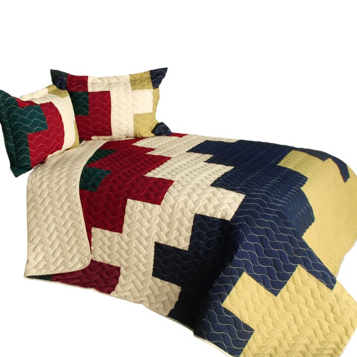Vermicelli Quilted Patchwork Quilt Set 3-Piece with Matching Shams