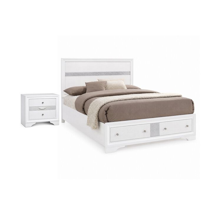 2pc King Bedroom Set, Black, White Wood, Nightstand