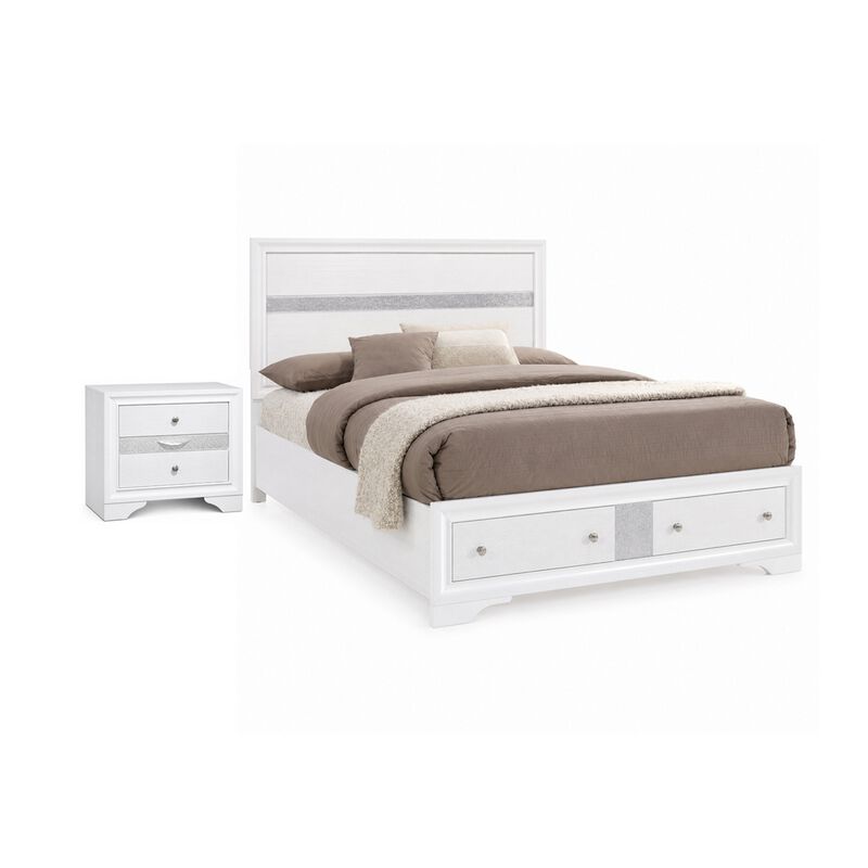 2pc King Bedroom Set, Black, White Wood, Nightstand image number 0