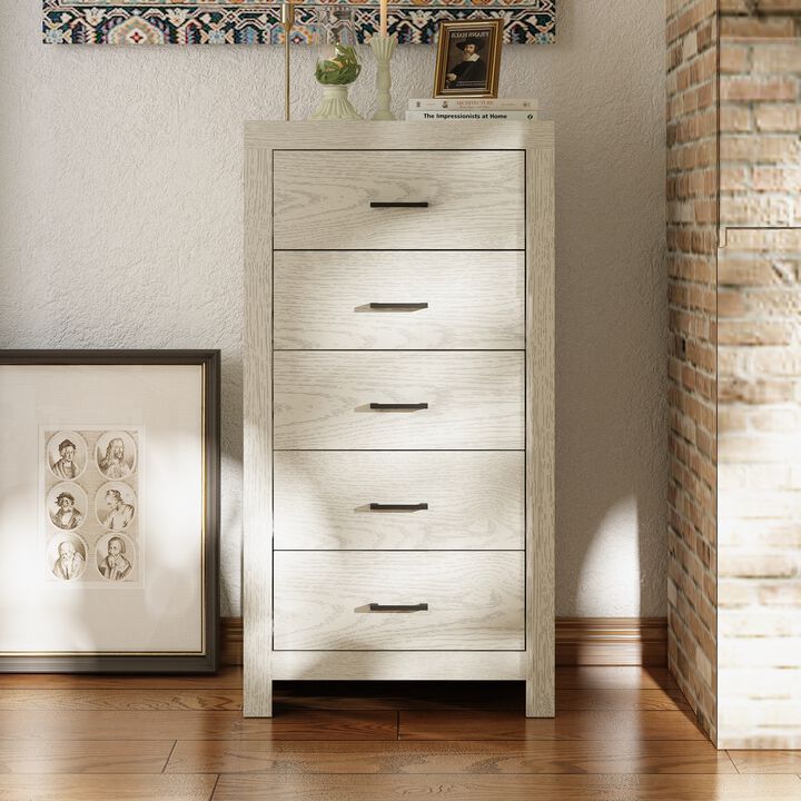 FUFU&GAGA 5-Drawer Chest for Bedroom Storage, (23.6" W x 15.7" D x 45.3" H), White