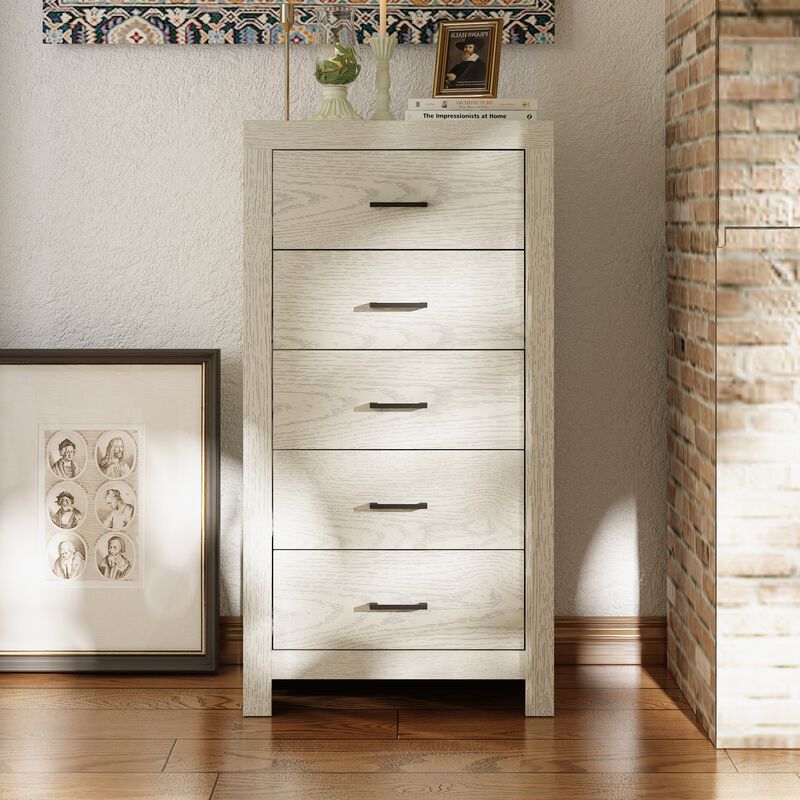 FUFU&GAGA 5-Drawer Chest for Bedroom Storage, (23.6" W x 15.7" D x 45.3" H), White