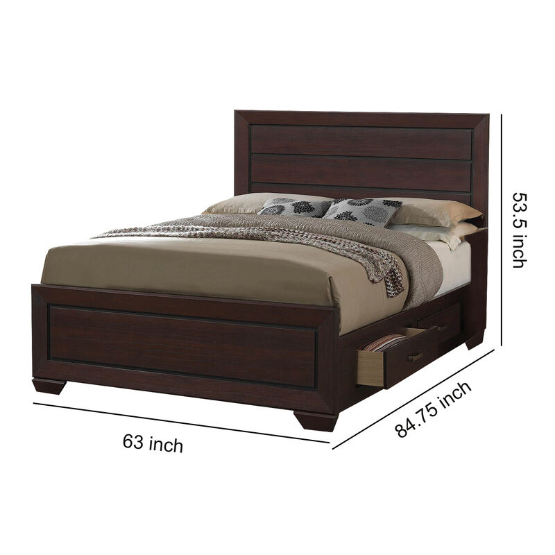 Wooden Queen Size Bed with 4 Spacious Side Rail Drawers, Dark Brown