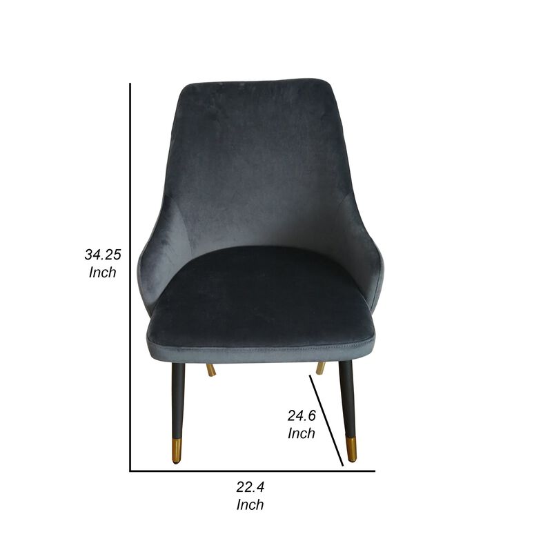 Zini 25 Inch Cushioned Dining Chair, Set of 2, Gray, Black, Gold Metal - Benzara