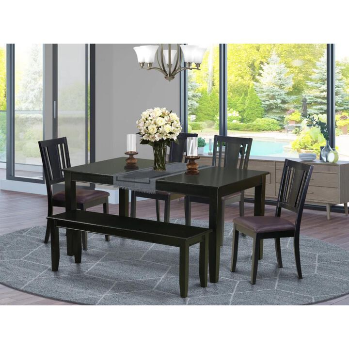 6 Pc Kitchen Table with bench-Dining Table and 4 Kitchen Chairs and Bench