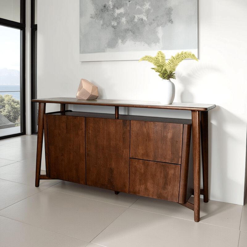 Ziva Sideboard Buffet Console, 2 Drawers and Doors, Brown Wood 67 Inch