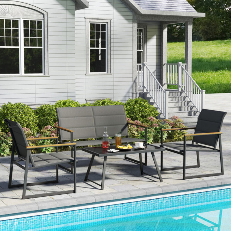 All-Weather Outdoor Patio Set &ndash; 4-Piece Lounge Furniture with Loveseat & Glass Table