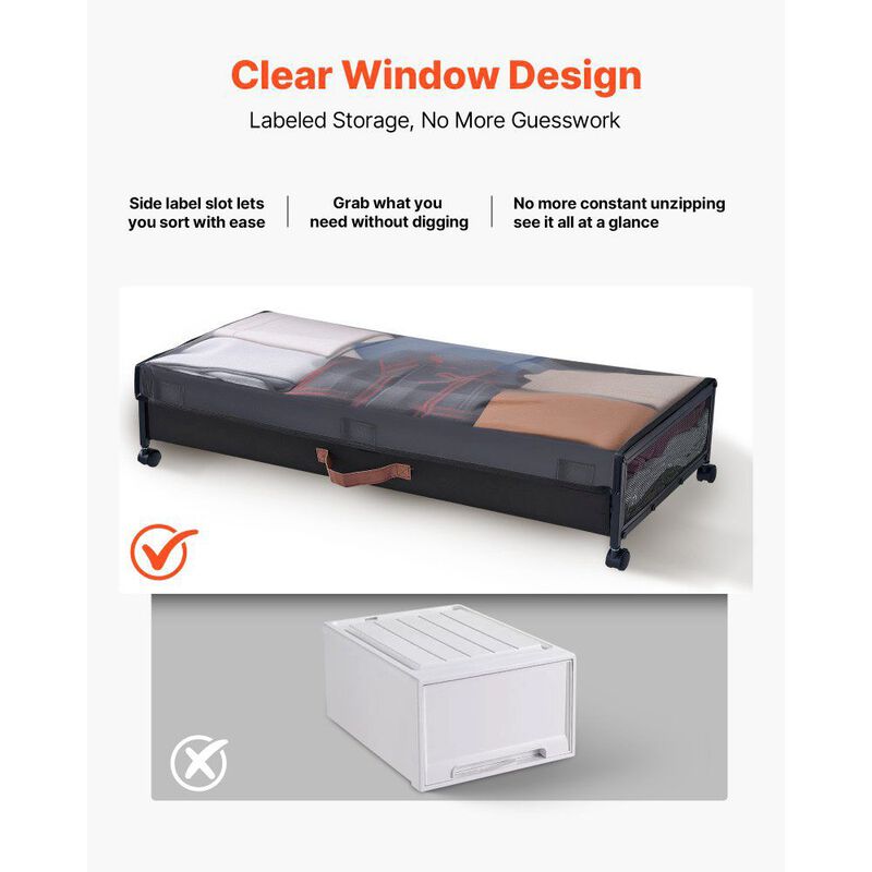Under Bed Storage with Wheels 2 Pack Rolling Containers for Clothes Shoes Blankets-Black image number 6