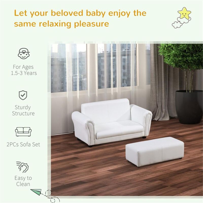 Kids' Sofa Set with Footstool Comfy Upholstered Couch & Ottoman for Toddlers & Children's Room