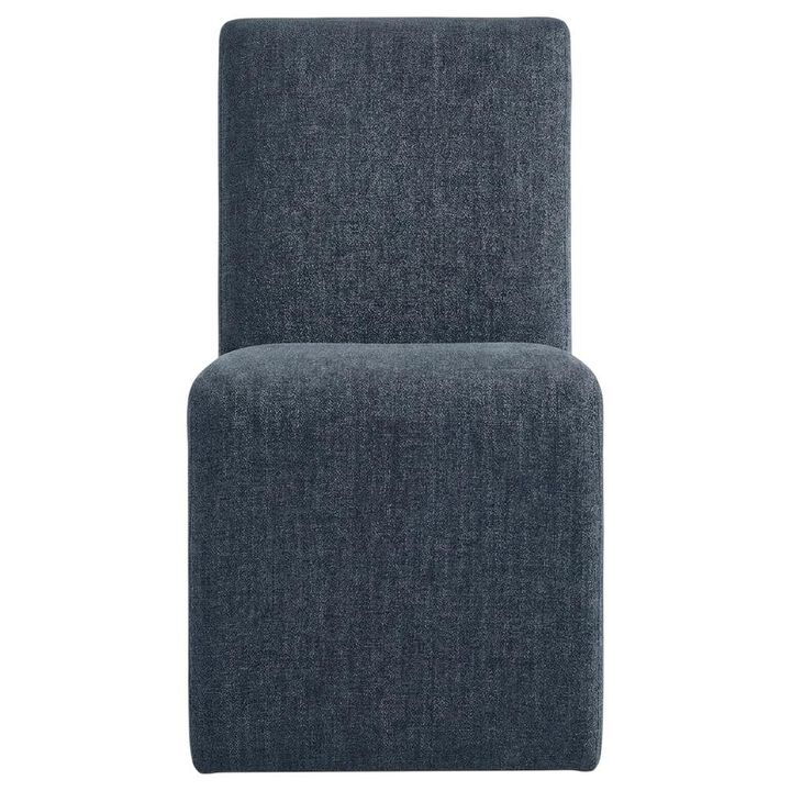 Wooden Upholstered Dining Side Chair with Cushioned Seat, Slate Blue