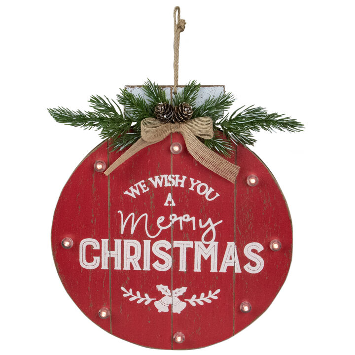 13.75" Battery Operated Red Ornament "We Wish You a Merry Christmas" Wall Sign