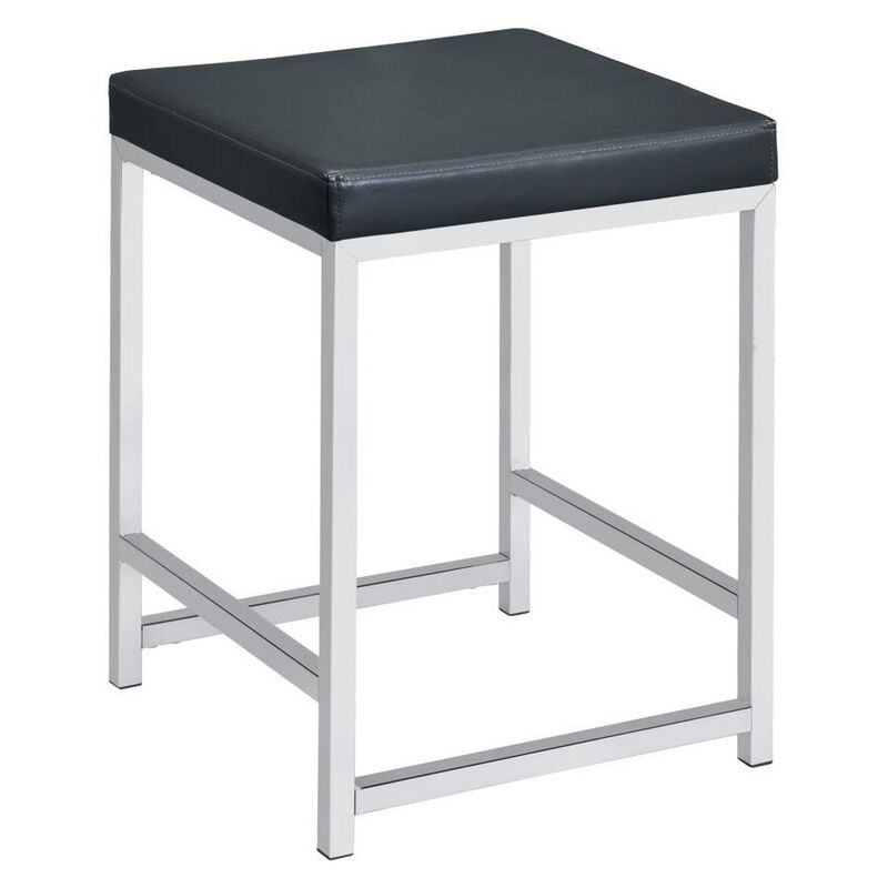 Vanity Stool with Leatherette Seat and Tubular Frame, Black